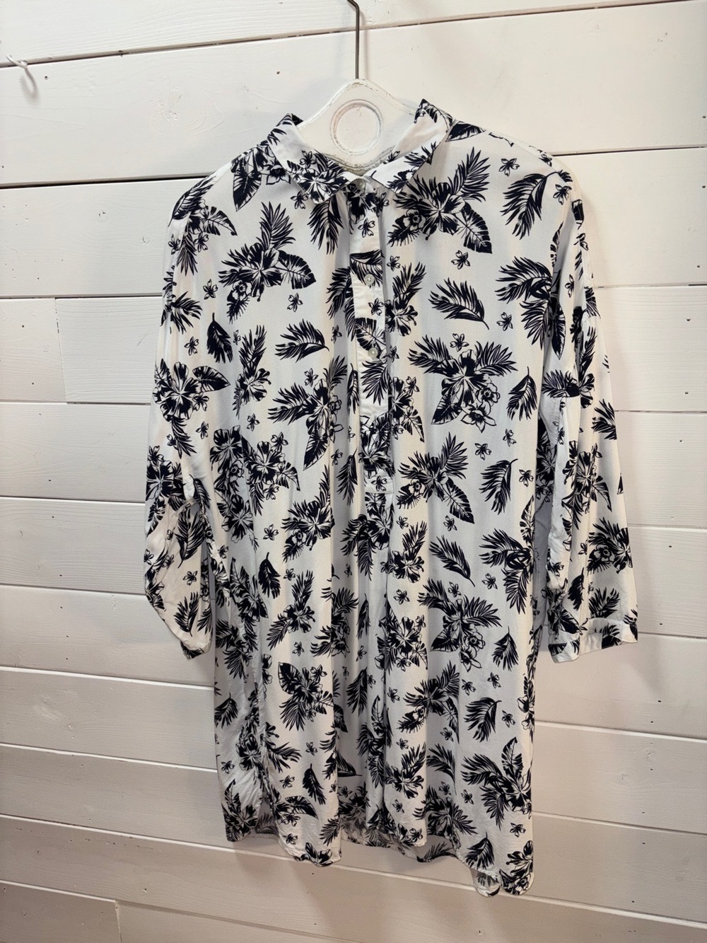 LORD + TAYLOR White & Navy Tropical Print Tunic Dress Size L - Picture 4 of 10